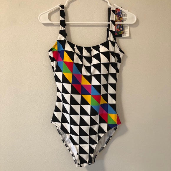 black and white checkered one piece swimsuit